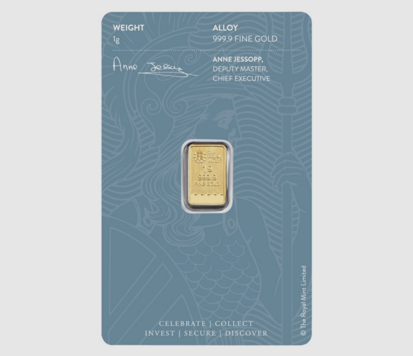 Britannia Minted 1 Gram Fine Pure Gold Bullion Bar .999 For Gift or Investment