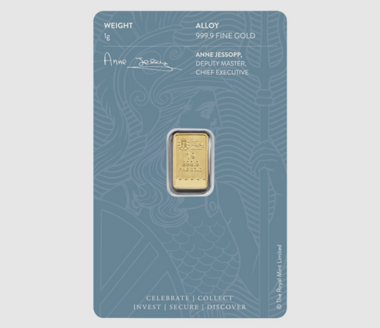 Britannia Minted 1 Gram Fine Pure Gold Bullion Bar .999 For Gift or Investment