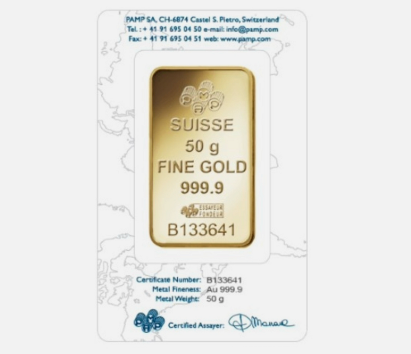 PAMP Rosa 50 Gram Fine Pure Gold Bullion Bar .999 Fine Gold For Gift / Investment