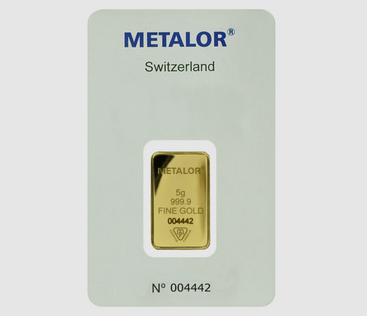 Metalor 5 Gram Fine Pure Gold Bullion Bar .999 For Gift or Investment LBMA ✔️