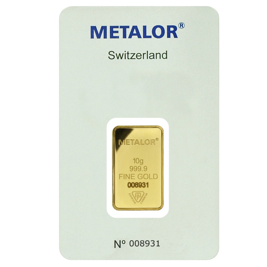 Metalor 10 Gram Fine Pure Gold Bullion Bar .999 For Gift or Investment LBMA ✔️