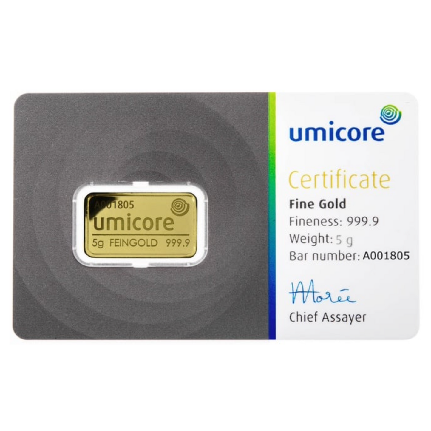 Umicore 5 Gram Fine Pure Gold Bullion Bar .999 For Gift or Investment