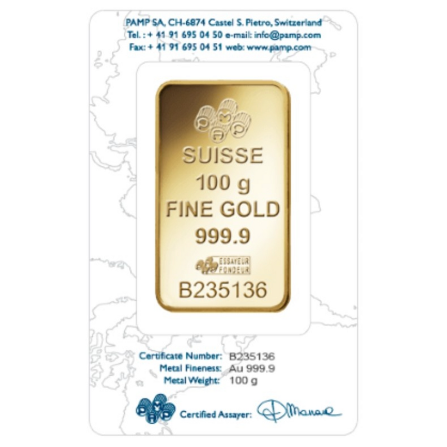 PAMP Rosa 100 Gram Fine Pure Gold Bullion Bar .999 Fine Gold For Gift / Investment