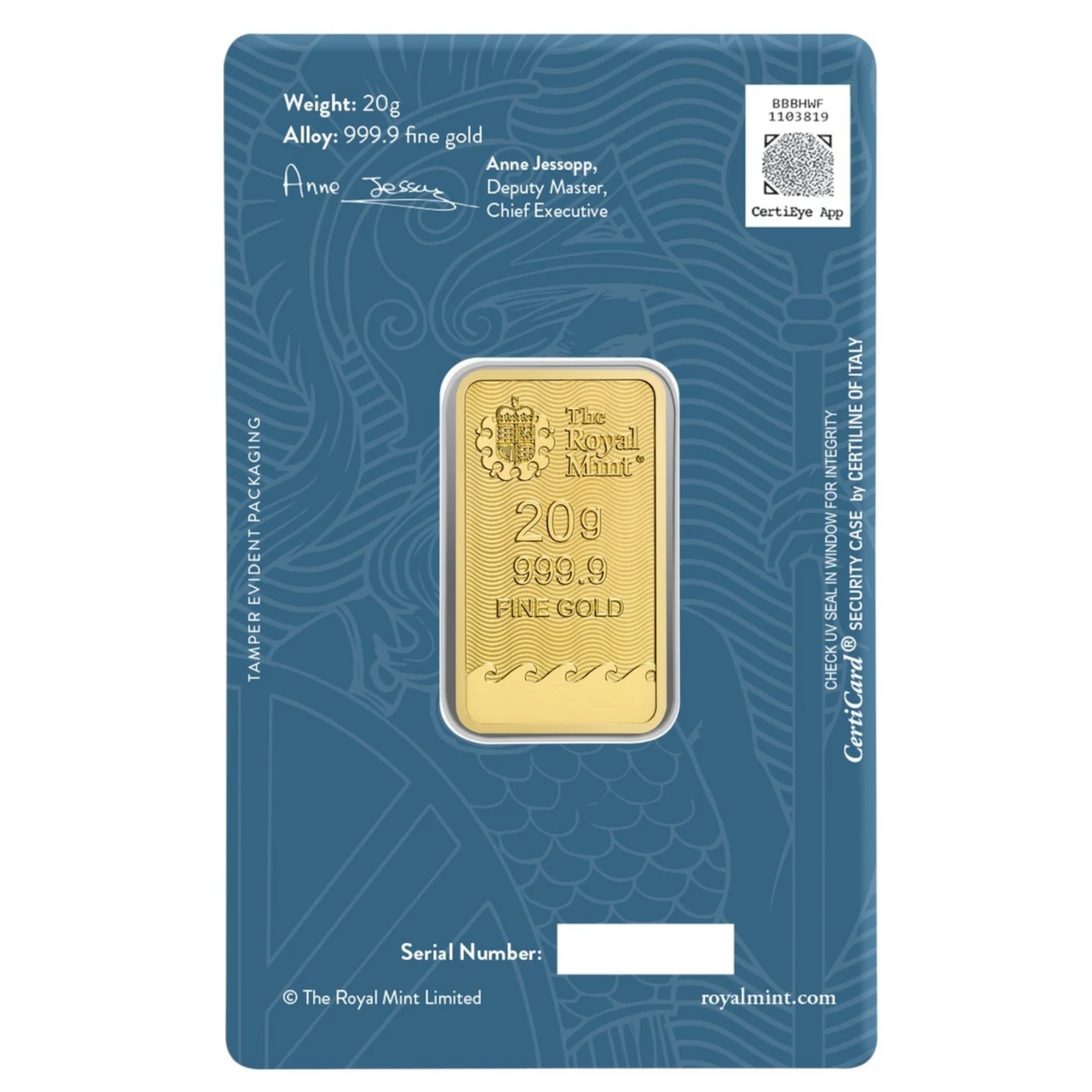 Britannia Minted 20 Gram Fine Pure Gold Bullion Bar .999 For Gift or Investment