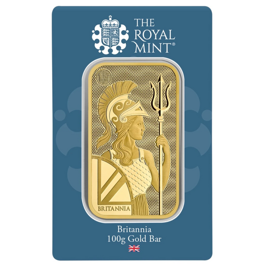 Britannia Minted 100 Gram Fine Pure Gold Bullion Bar .999 For Gift or Investment